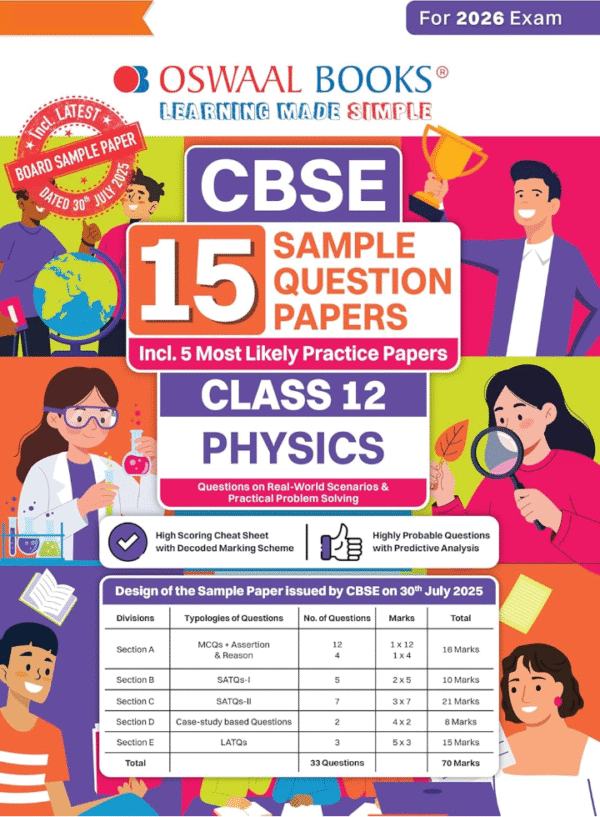 Oswaal CBSE 15 Sample Question Papers Class 12 Physics for 2026 Board Exam (As per CBSE Sample Question Paper issued on 30 July 2025), recommended by 2025 CBSE Toppers with Chapter wise Highly Probable Questions, includes 5 Most Likely SQPs & all types of CBQs