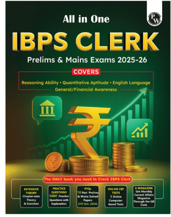 PW All in One IBPS Clerk Prelims & Mains Exams 2025-26 | Chapterwise Theory and Exercises | 10 Previous Solved Papers (Till Oct 2024) and 5 Online CBT Tests English Edition [Paperback] PW (PW)