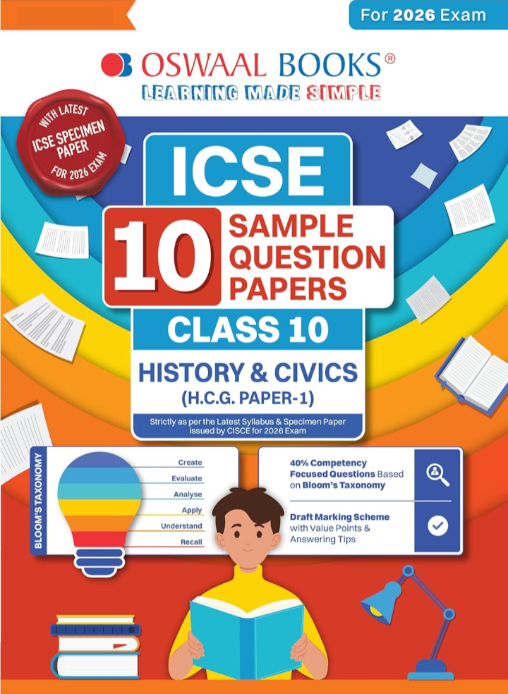 Screenshot_20251004-181017.Amazon Oswaal ICSE 10 Sample Question Papers Class 10 History & Civics for Board Exam 2026 (Strictly aligned with CISCE Latest Specimen Paper 2026), Competency-Based Questions, Mind Maps, On-Tips Notes, Solved MCQs, Revision with Explanations & Board Marking Scheme - Image 1