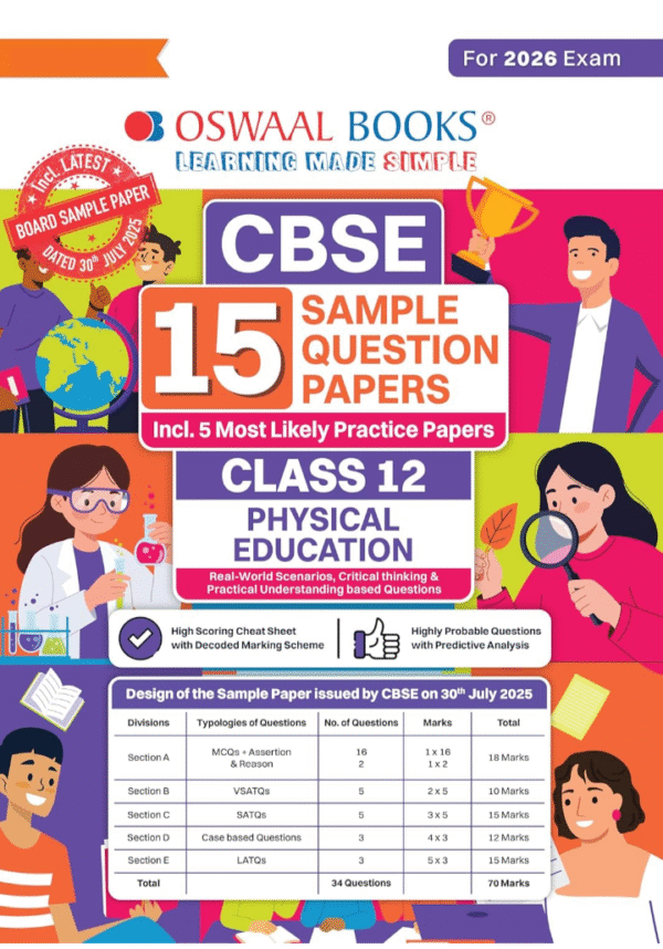 Oswaal CBSE 15 Sample Question Papers Class 12 Physical Education for 2026 Board Exam (As per CBSE Sample Question Paper issued on 30 July 2025), recommended by 2025 CBSE Toppers with Chapter wise Highly Probable Questions, includes 5 Most Likely SQPs & all types of CBQs