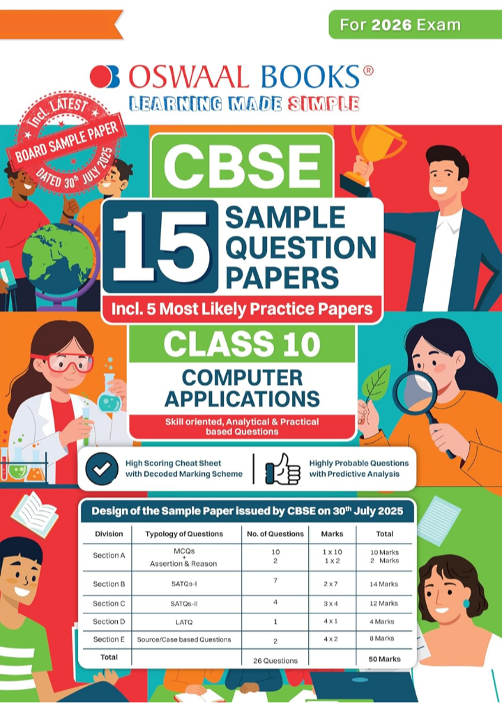 Screenshot_20251004-195110.Amazon Oswaal CBSE 15 Sample Question Papers Class 10 Computer Applications for 2026 Board Exam (As per CBSE Sample Question Paper issued on 30 July 2025), ... 5 Most Likely SQPs & all types of CBQs - Image 1