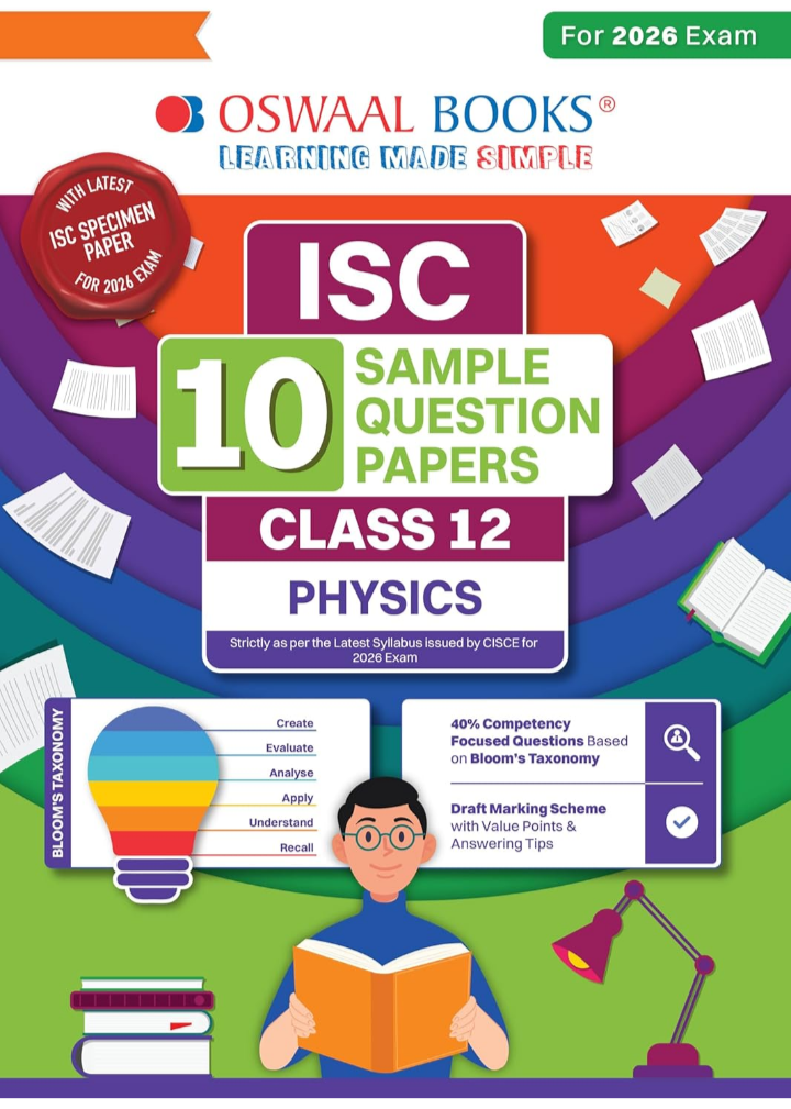 Screenshot_20251005-134501.Amazon Oswaal ISC 10 Sample Question Papers Class 12 Physics for Board Exam 2026 (Strictly aligned with CISCE Latest Specimen Paper 2026), Competency-Based Questions, Mind Maps, On-Tips Notes, Solved MCQs, Revision with Explanations & Board Marking Scheme - Image 1