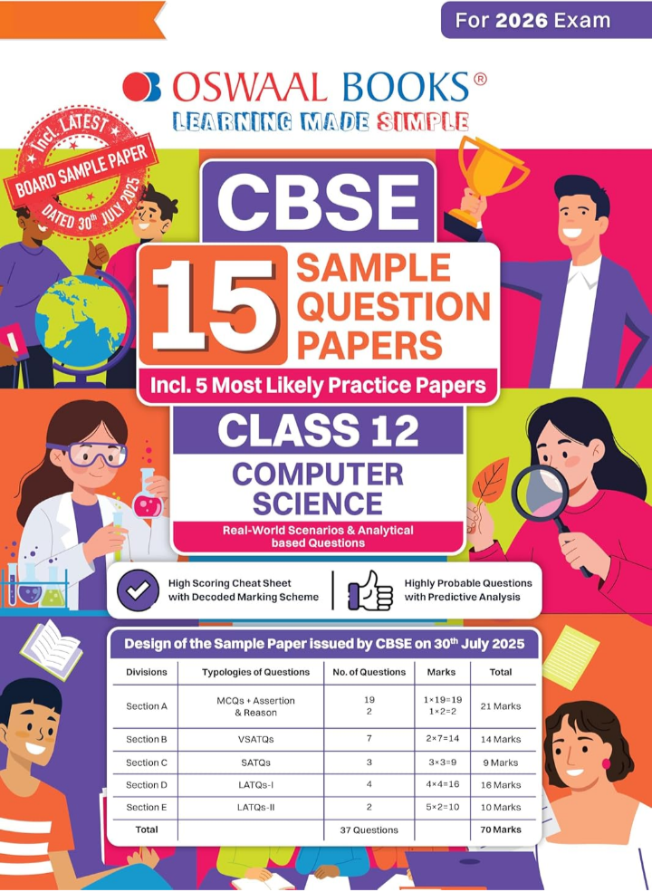 Screenshot_20251005-143621.Amazon Oswaal CBSE 15 Sample Question Papers Class 12 Computer Science for 2026 Board Exam (As per CBSE Sample Question Paper issued on 30 July 2025), ... 5 Most Likely SQPs & all types of CBQs - Image 1