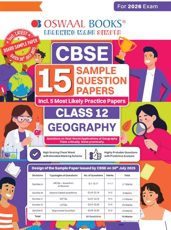 Oswaal CBSE 15 Sample Question Papers Class 12 Geography for 2026 Board Exam (As per CBSE Sample Question Paper issued on 30 July 2025), recommended by 2025 CBSE Toppers with Chapter wise Highly Probable Questions, includes 5 Most Likely SQPs & all types of CBQs