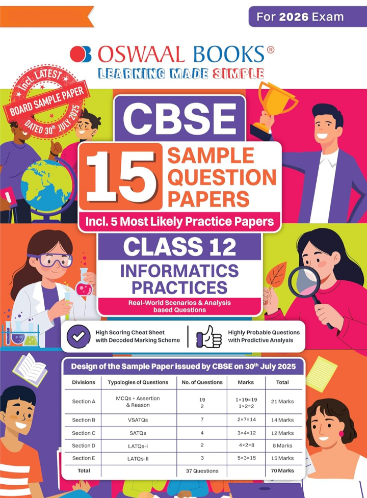 Screenshot_20251015-150101.Amazon Oswaal CBSE 15 Sample Question Papers Class 12 Informatics Practices for 2026 Board Exam (As per CBSE Sample Question Paper issued on 30 July 2025), ... 5 Most Likely SQPs & all types of CBQs - Image 1